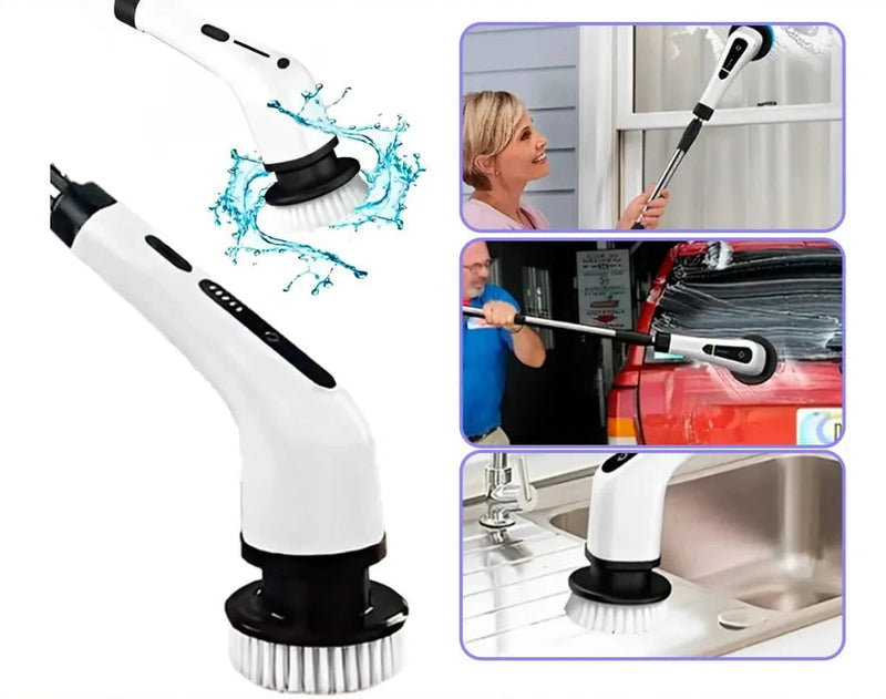 Escova Elétrica de Limpeza 9 em 1 Recarregável – Sem Fio, 360° Giratória, Multiuso