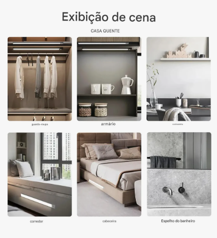 Luz LED Inteligente com Sensor de Movimento – Recarregável e Autoadesiva