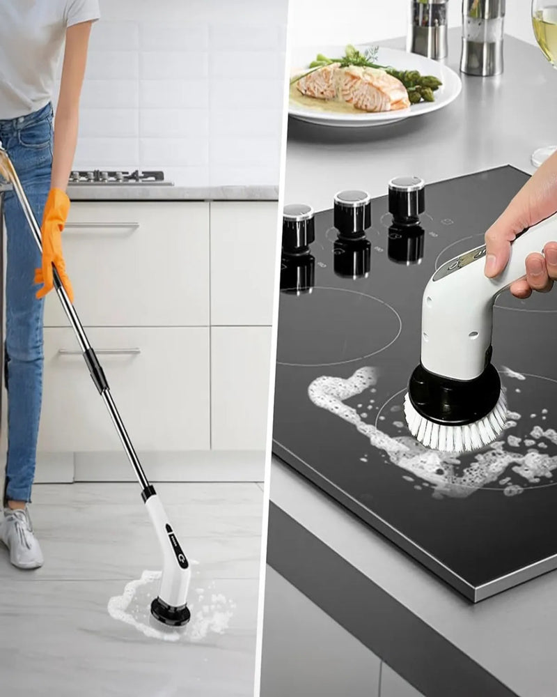 Escova Elétrica de Limpeza 9 em 1 Recarregável – Sem Fio, 360° Giratória, Multiuso