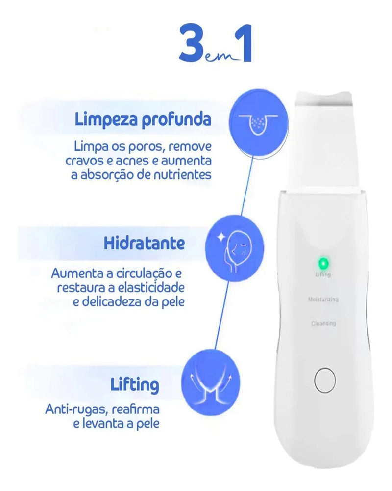 Espátula Ultrassônica de Limpeza Facial – Peeling, Removedor de Cravos e Massageador Facial
