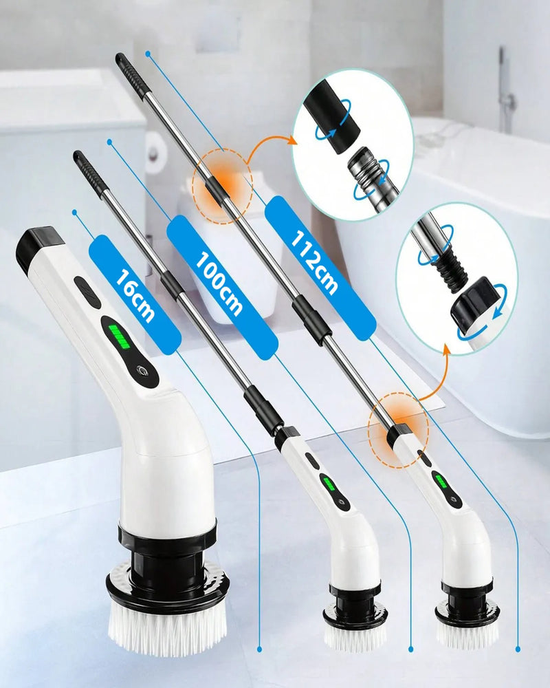 Escova Elétrica de Limpeza 9 em 1 Recarregável – Sem Fio, 360° Giratória, Multiuso