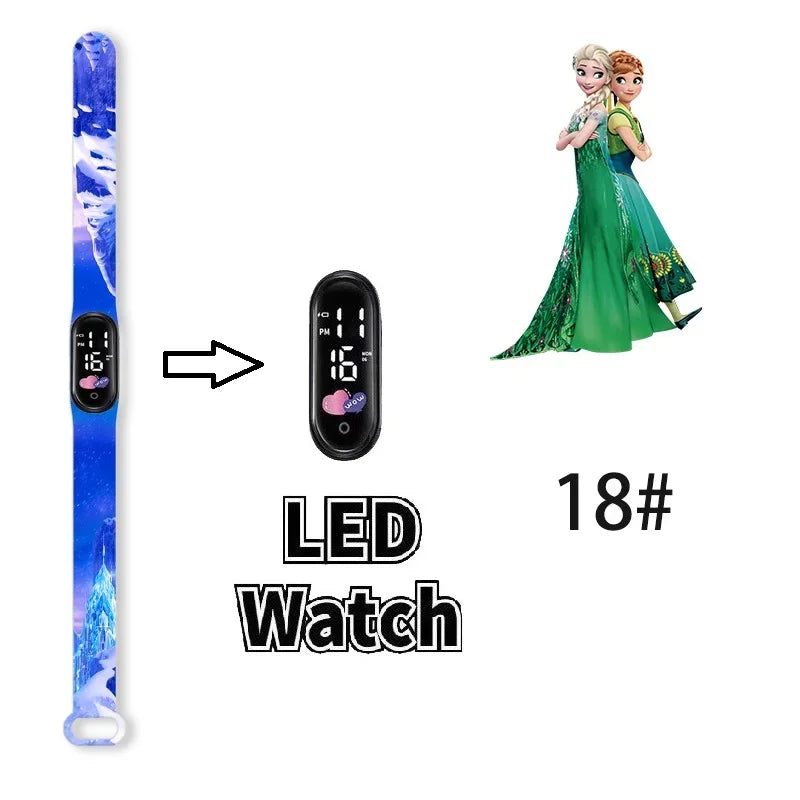Princesa Elsa da Frozen relógio digital para meninas com pulseira em LED