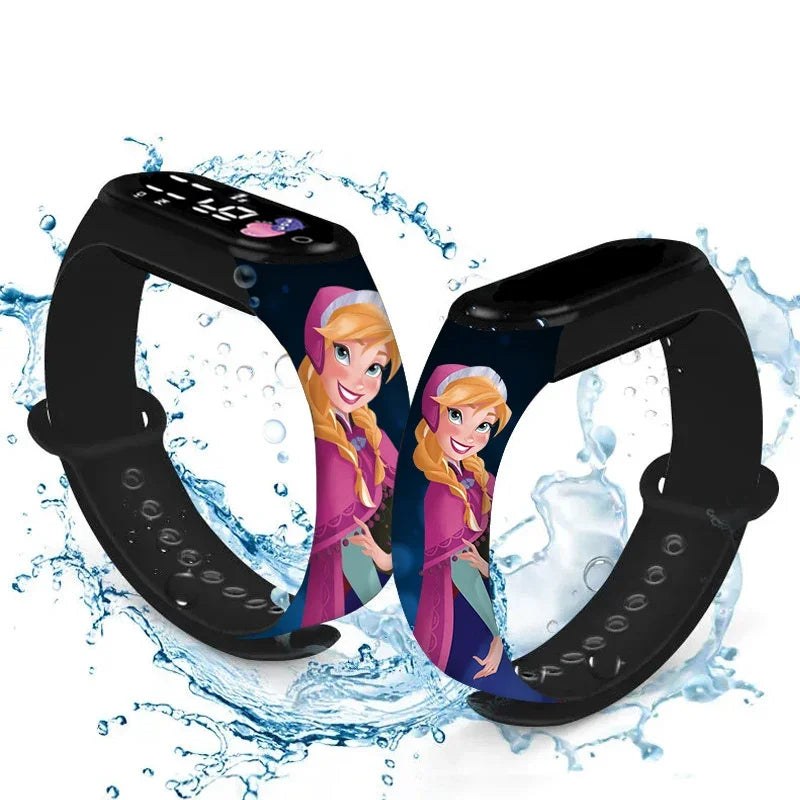 Princesa Elsa da Frozen relógio digital para meninas com pulseira em LED