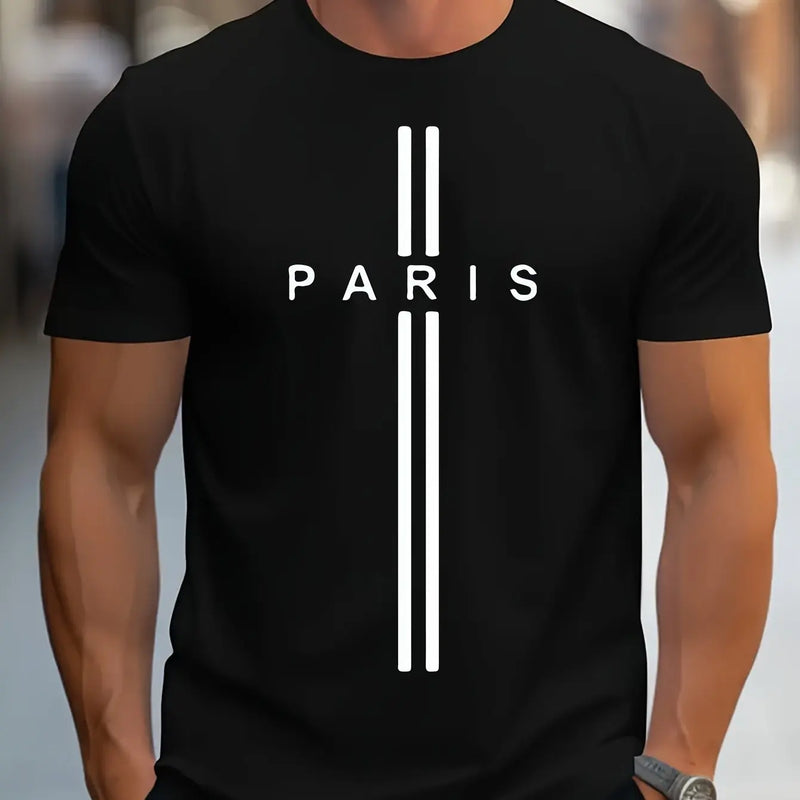 Camiseta masculina casual ajuste em torno do pescoço manga curta