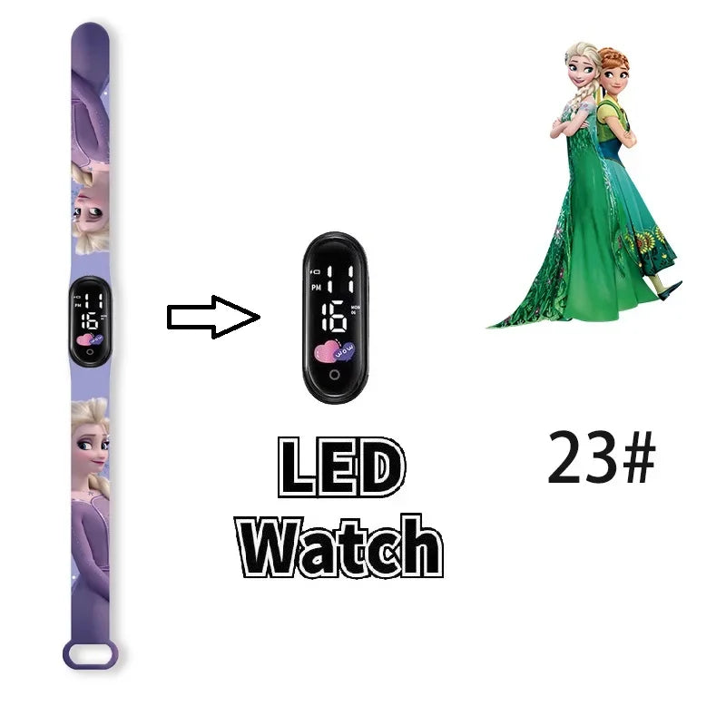 Princesa Elsa da Frozen relógio digital para meninas com pulseira em LED