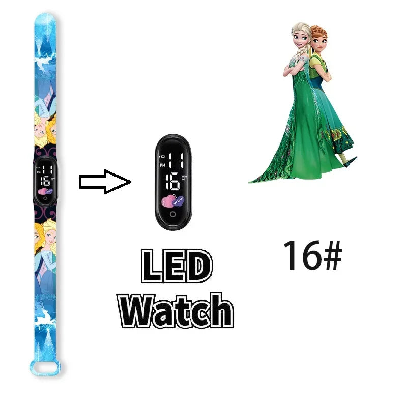 Princesa Elsa da Frozen relógio digital para meninas com pulseira em LED