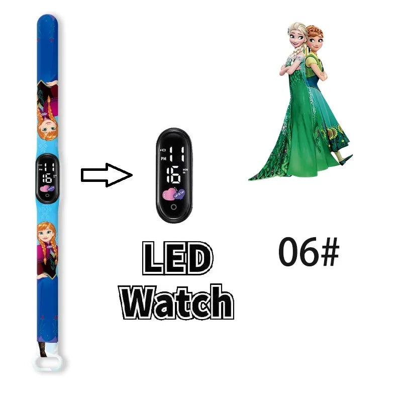 Princesa Elsa da Frozen relógio digital para meninas com pulseira em LED
