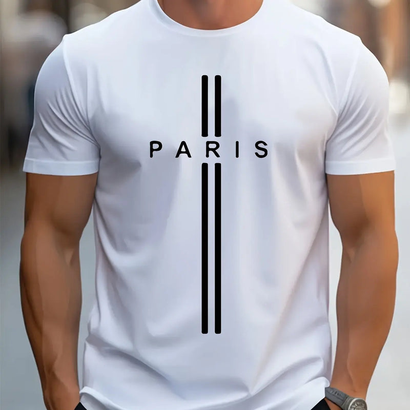 Camiseta masculina casual ajuste em torno do pescoço manga curta
