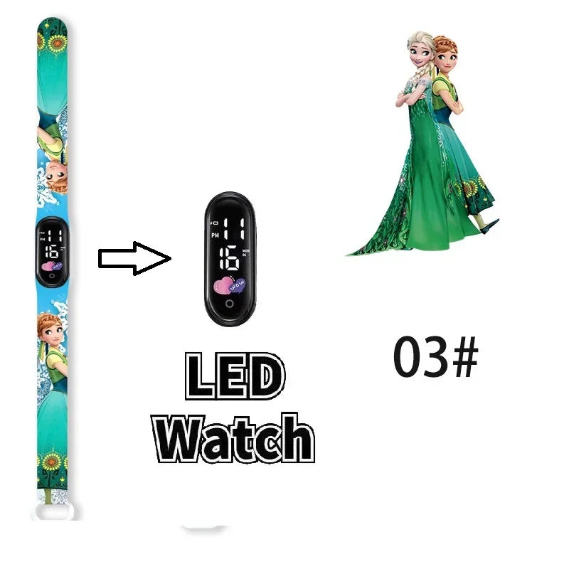 Princesa Elsa da Frozen relógio digital para meninas com pulseira em LED