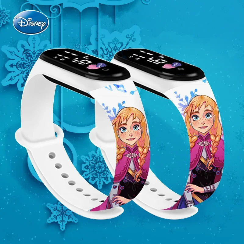 Princesa Elsa da Frozen relógio digital para meninas com pulseira em LED