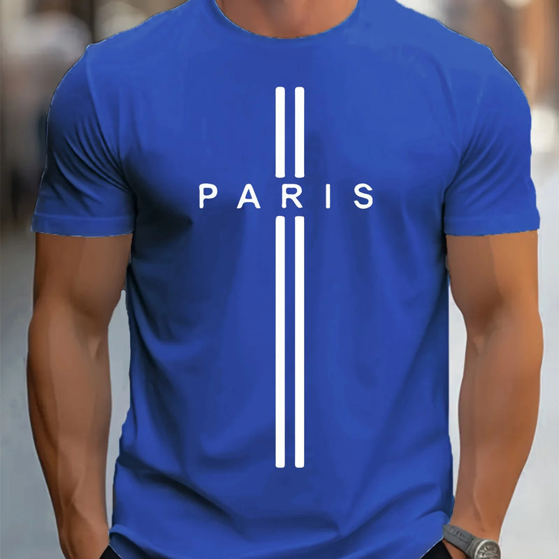 Camiseta masculina casual ajuste em torno do pescoço manga curta