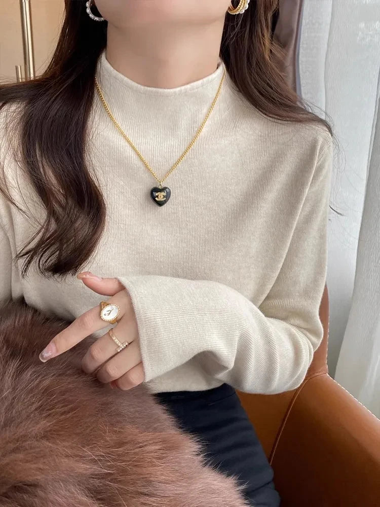 Gola alta estilo coreano para outono ou inverno manga longa