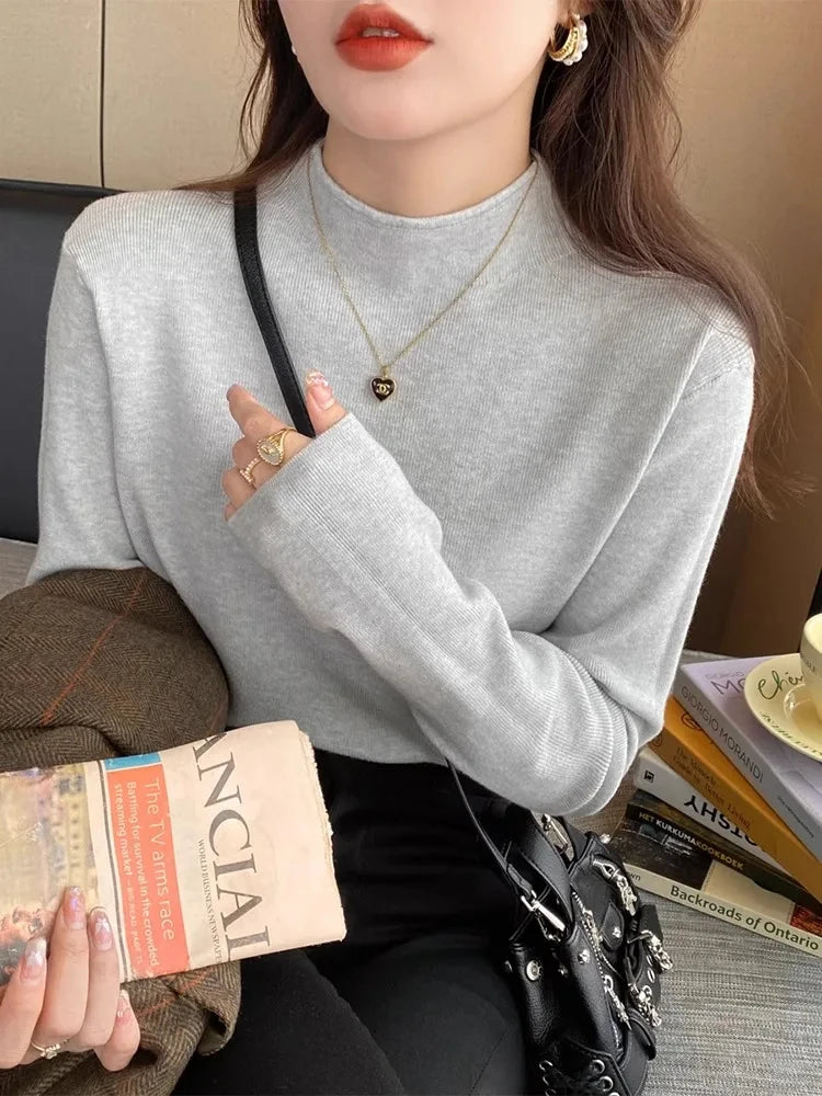 Gola alta estilo coreano para outono ou inverno manga longa