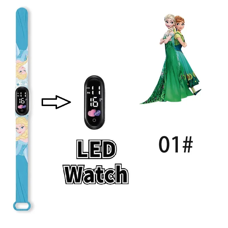 Princesa Elsa da Frozen relógio digital para meninas com pulseira em LED