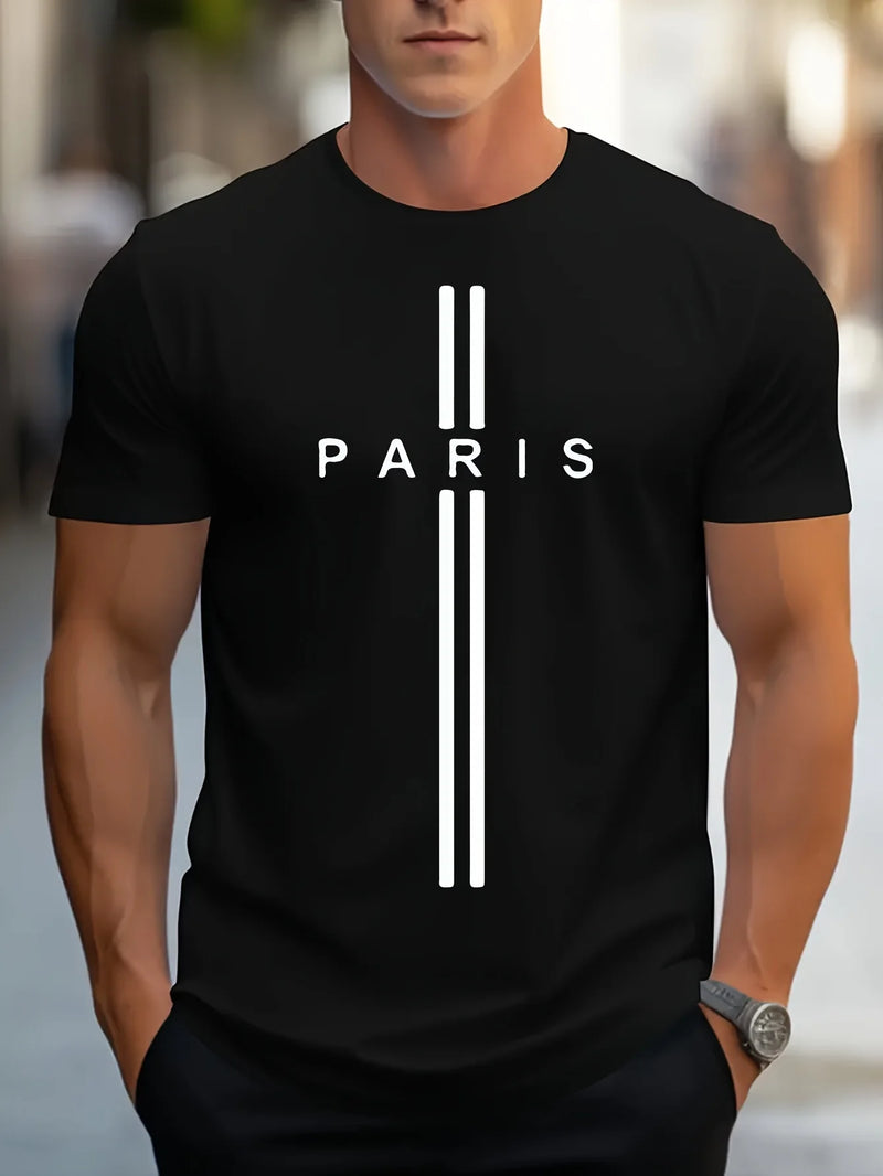 Camiseta masculina casual ajuste em torno do pescoço manga curta