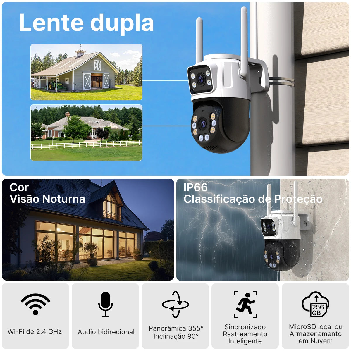 Câmera de Segurança P2 PTZ IP WiFi Externa com Rastreamento Automático