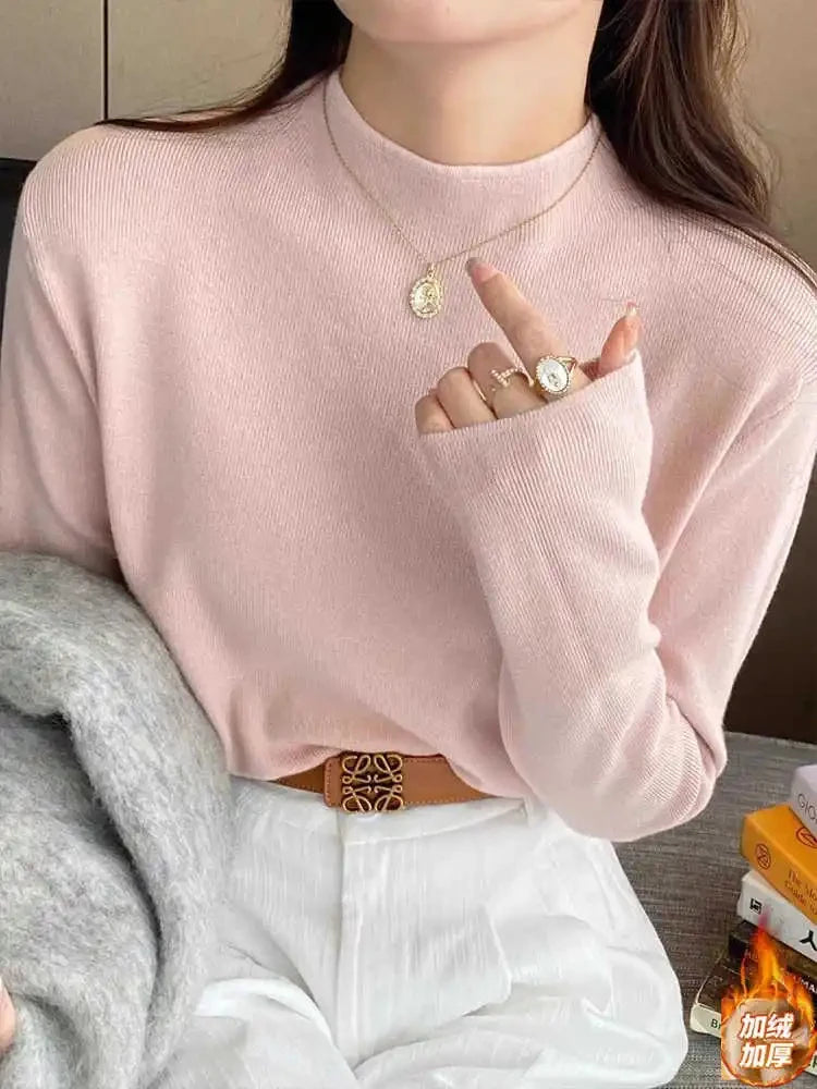 Gola alta estilo coreano para outono ou inverno manga longa