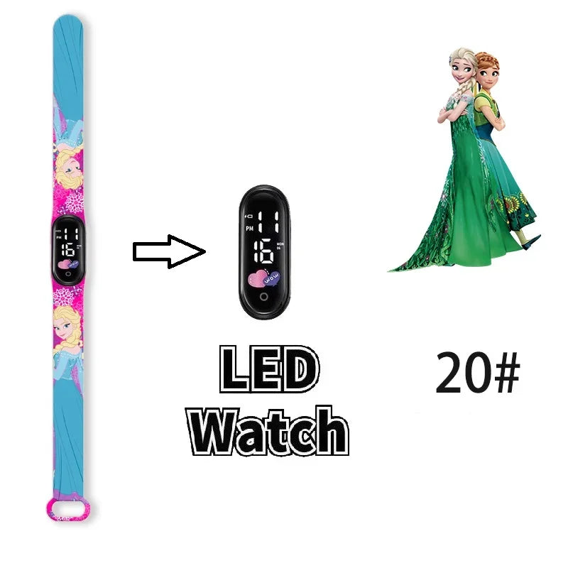 Princesa Elsa da Frozen relógio digital para meninas com pulseira em LED