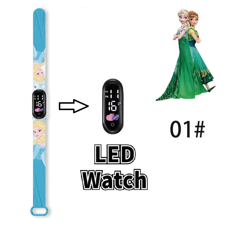 Princesa Elsa da Frozen relógio digital para meninas com pulseira em LED