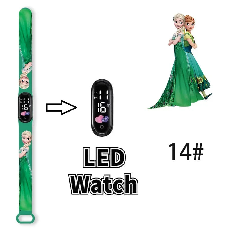 Princesa Elsa da Frozen relógio digital para meninas com pulseira em LED
