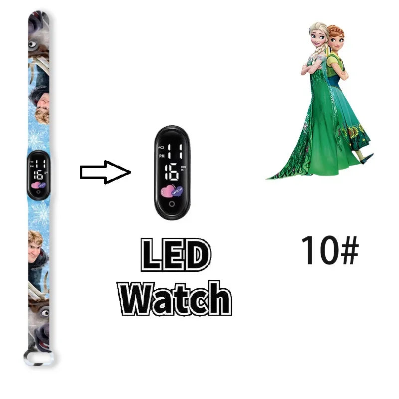 Princesa Elsa da Frozen relógio digital para meninas com pulseira em LED