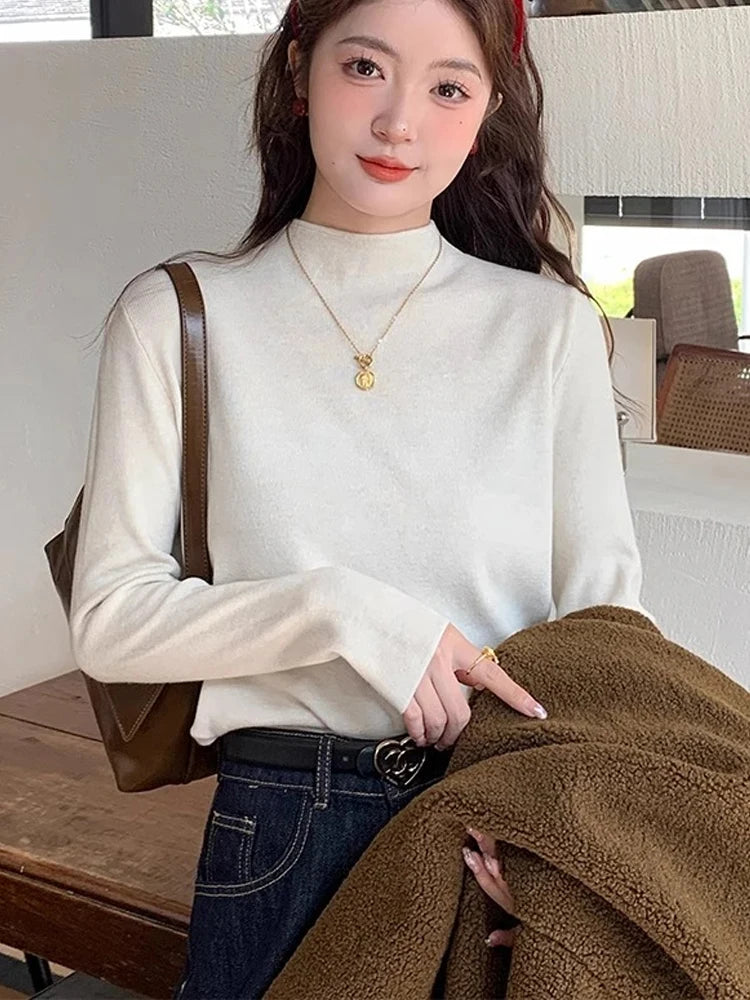 Gola alta estilo coreano para outono ou inverno manga longa