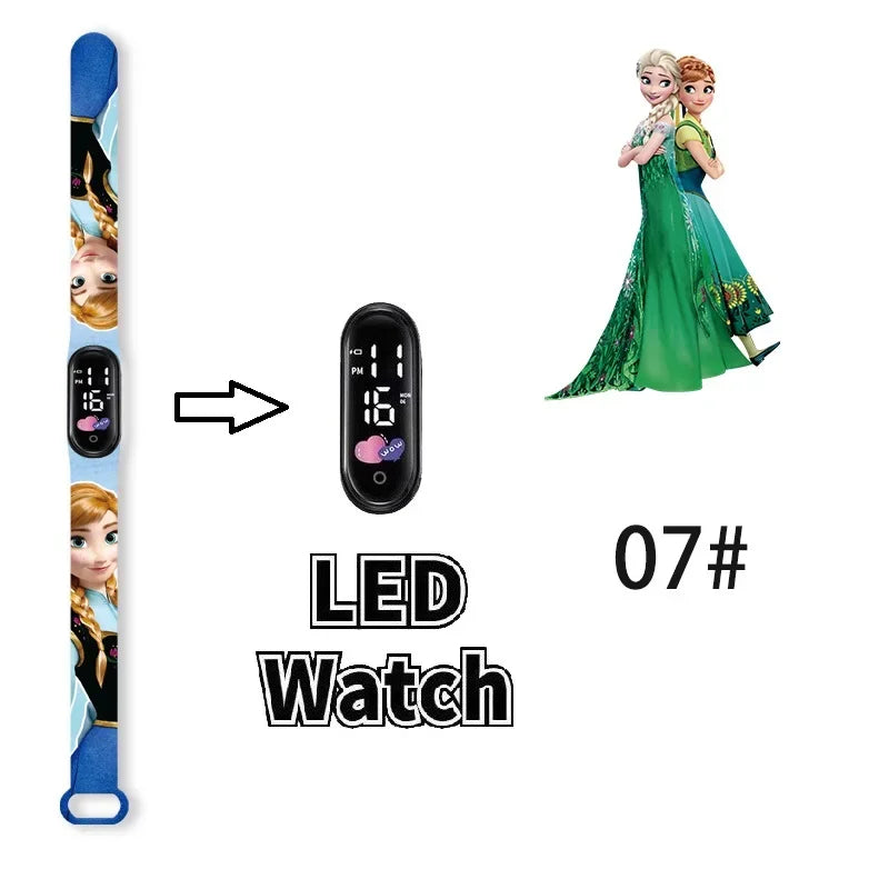 Princesa Elsa da Frozen relógio digital para meninas com pulseira em LED