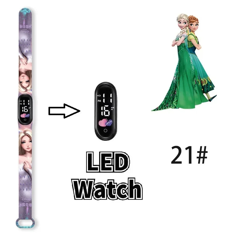 Princesa Elsa da Frozen relógio digital para meninas com pulseira em LED