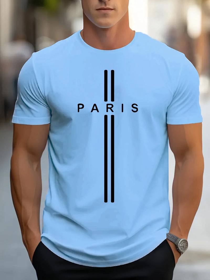 Camiseta masculina casual ajuste em torno do pescoço manga curta