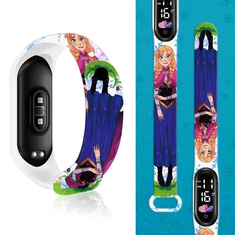 Princesa Elsa da Frozen relógio digital para meninas com pulseira em LED