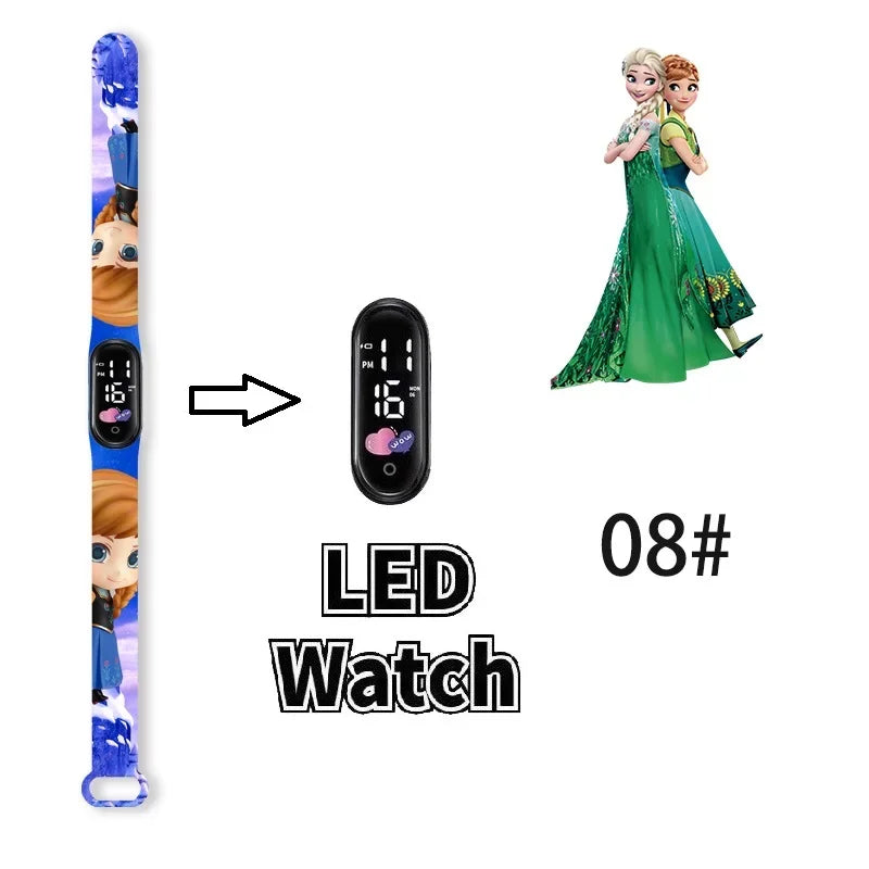 Princesa Elsa da Frozen relógio digital para meninas com pulseira em LED
