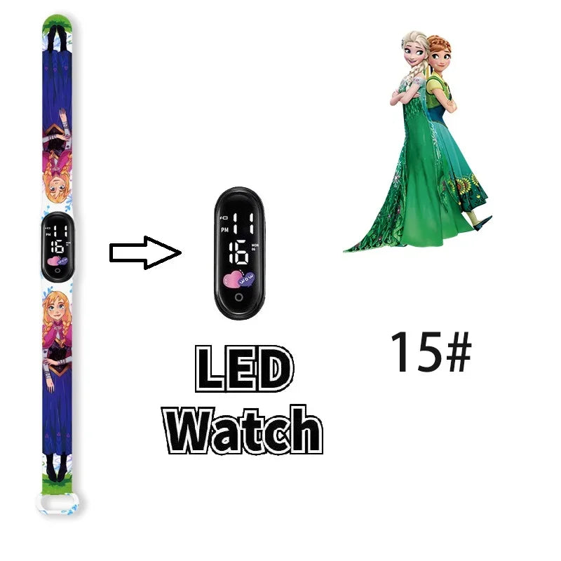 Princesa Elsa da Frozen relógio digital para meninas com pulseira em LED