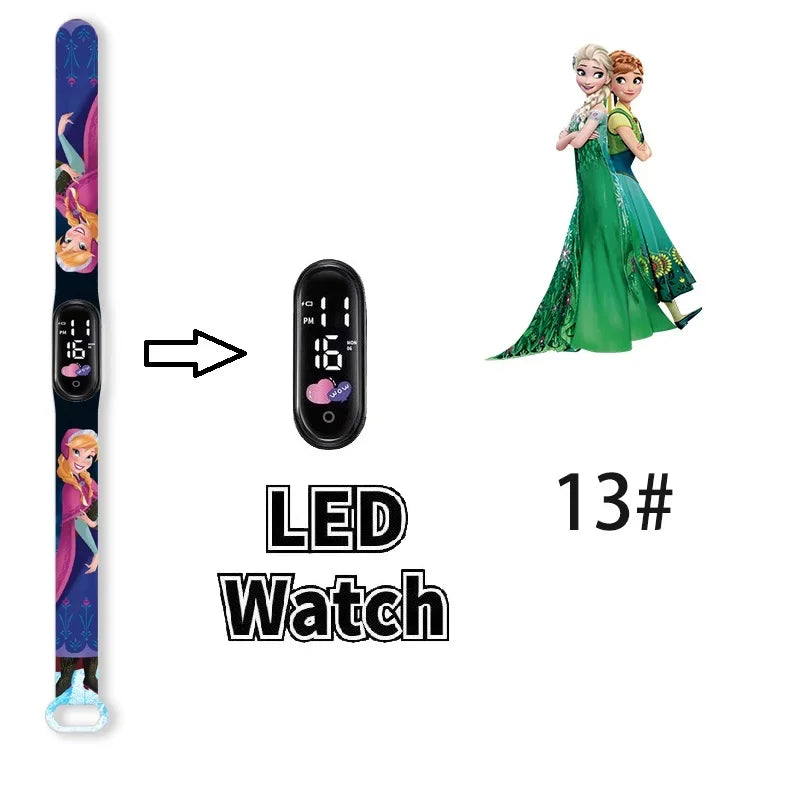 Princesa Elsa da Frozen relógio digital para meninas com pulseira em LED