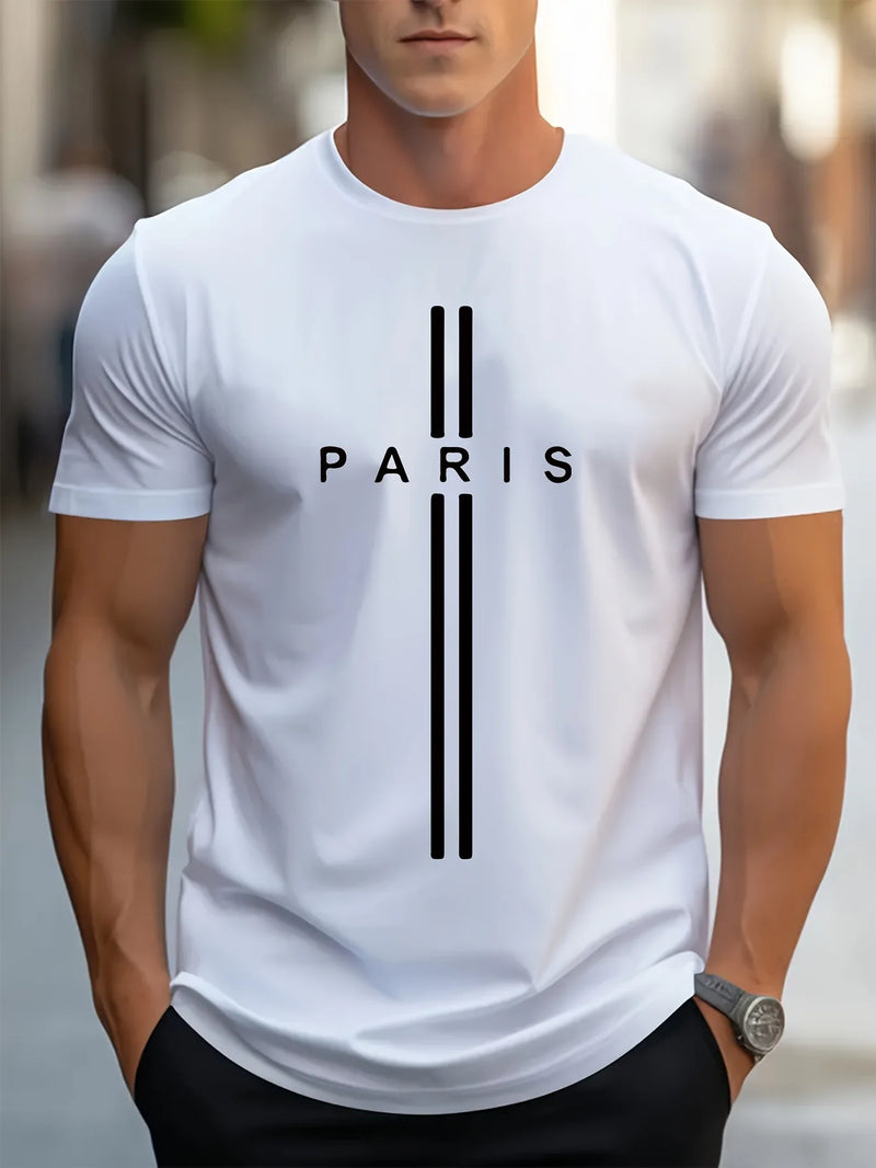 Camiseta masculina casual ajuste em torno do pescoço manga curta