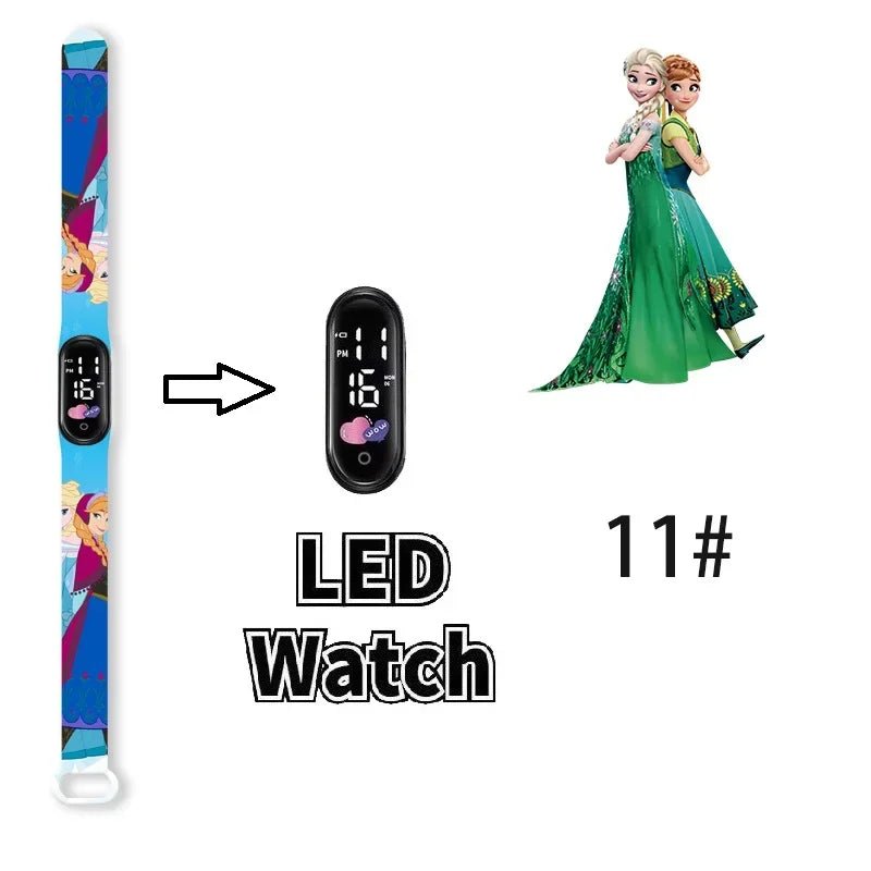 Princesa Elsa da Frozen relógio digital para meninas com pulseira em LED