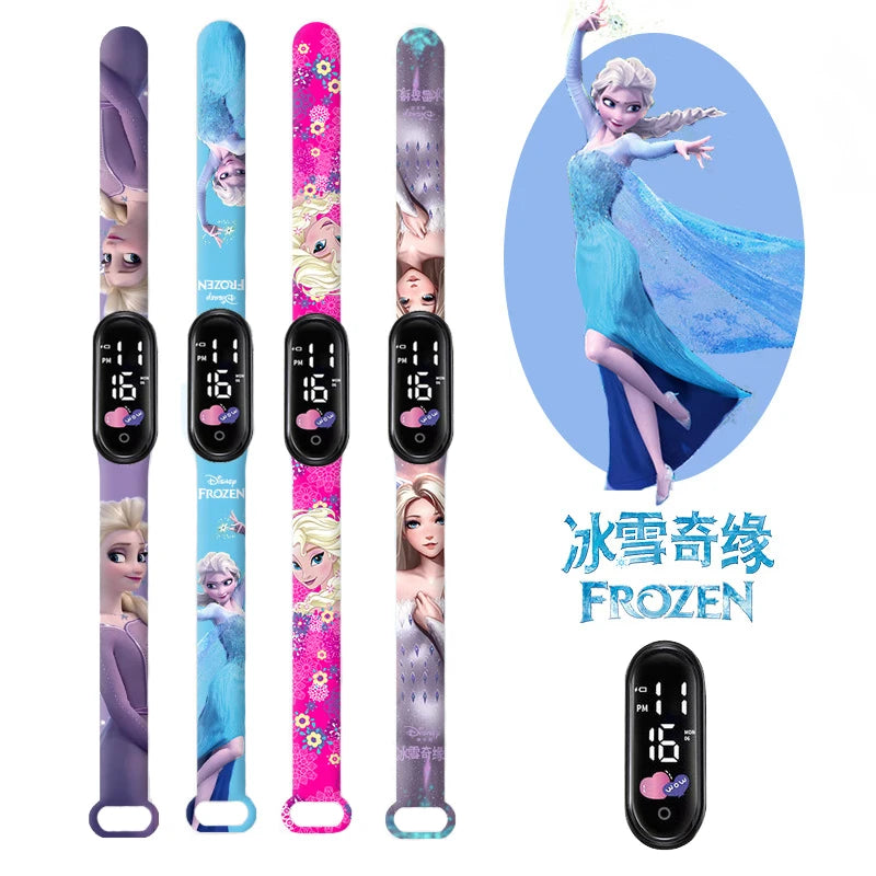 Princesa Elsa da Frozen relógio digital para meninas com pulseira em LED