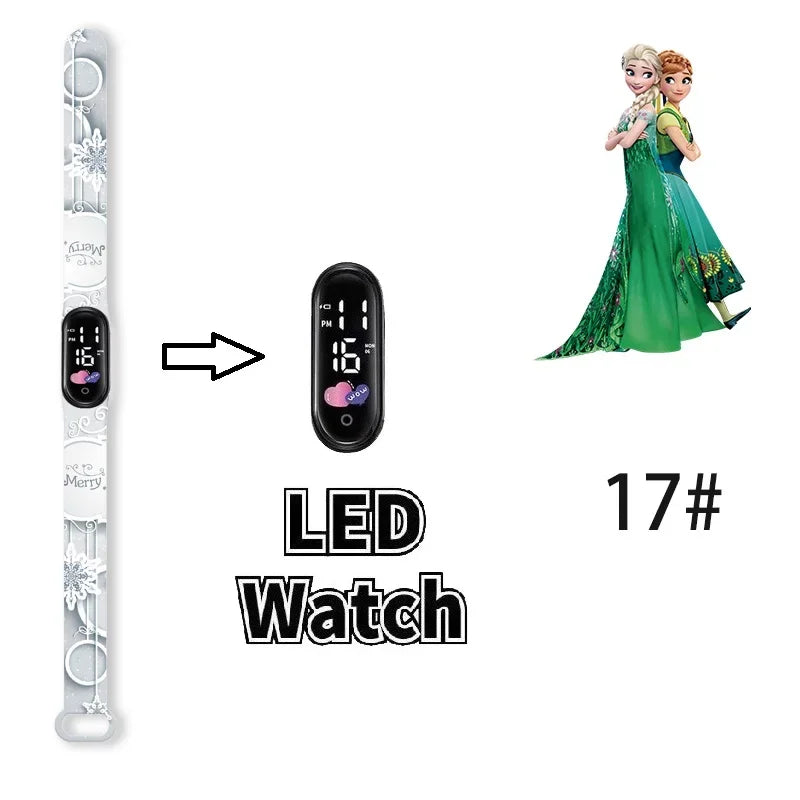 Princesa Elsa da Frozen relógio digital para meninas com pulseira em LED