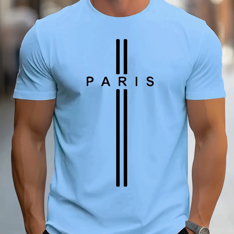 Camiseta masculina casual ajuste em torno do pescoço manga curta