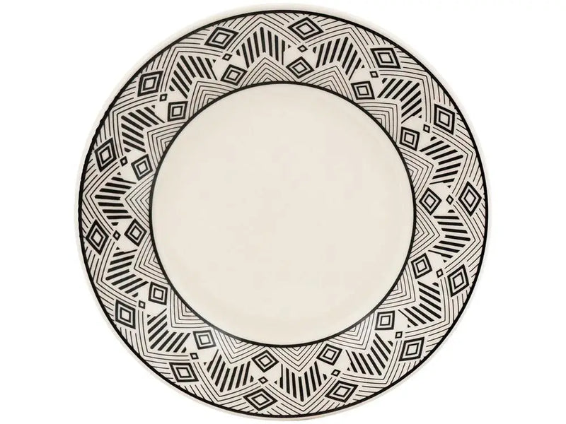 Conjunto de 20 Peças de Cerâmica Redonda Biona – Jogo de Jantar e Chá Donna nas Cores Bege e Preto