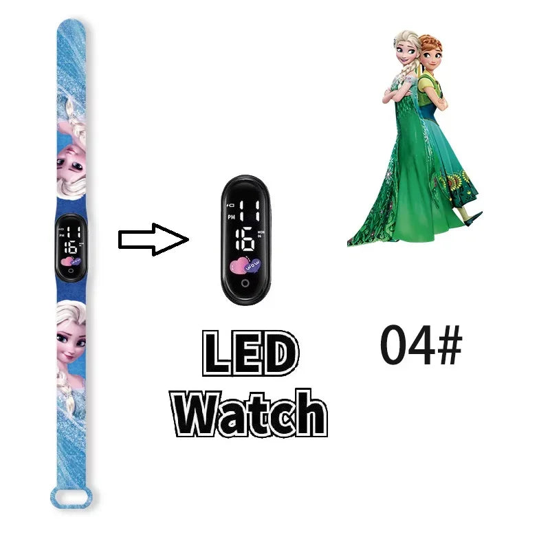 Princesa Elsa da Frozen relógio digital para meninas com pulseira em LED