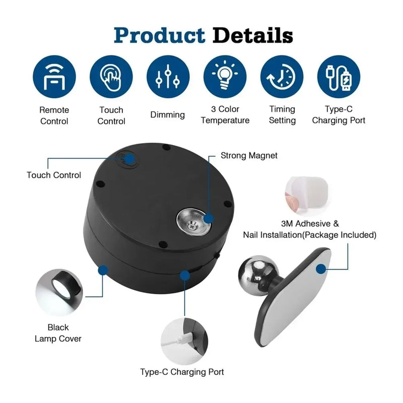 Arandela LED de Parede com Controle por Toque – 3 Níveis de Brilho e 3 Tons de Cor