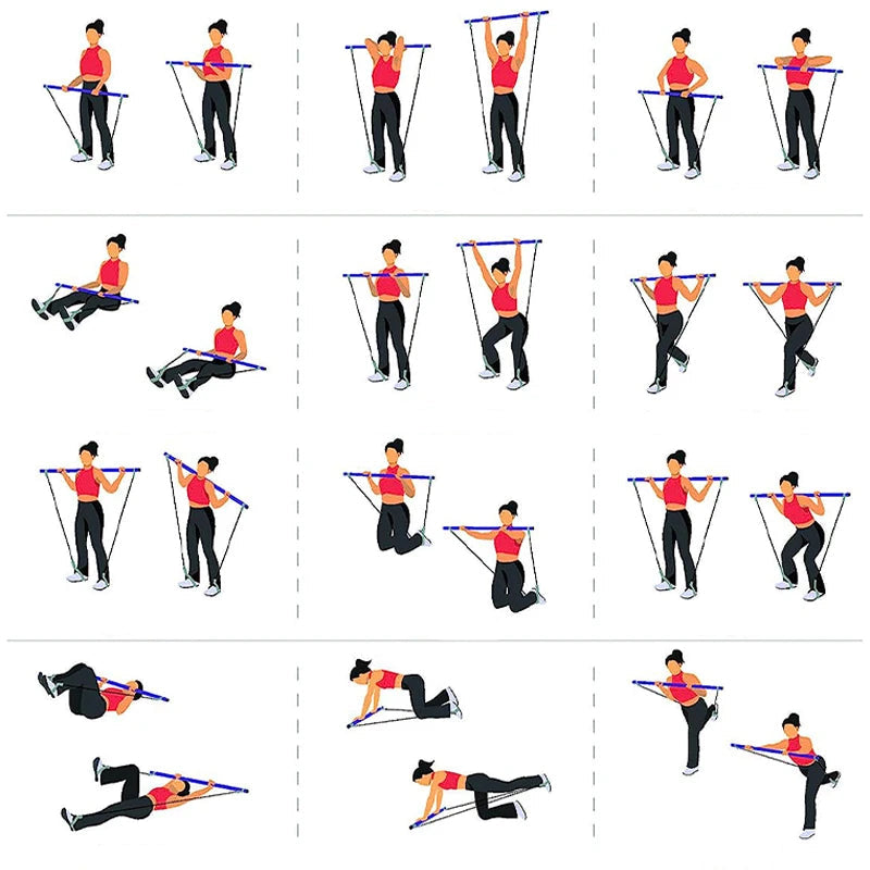 Barra Multifuncional de Pilates com Corda Elástica – Treinamento de Corpo, Costas e Alongamento