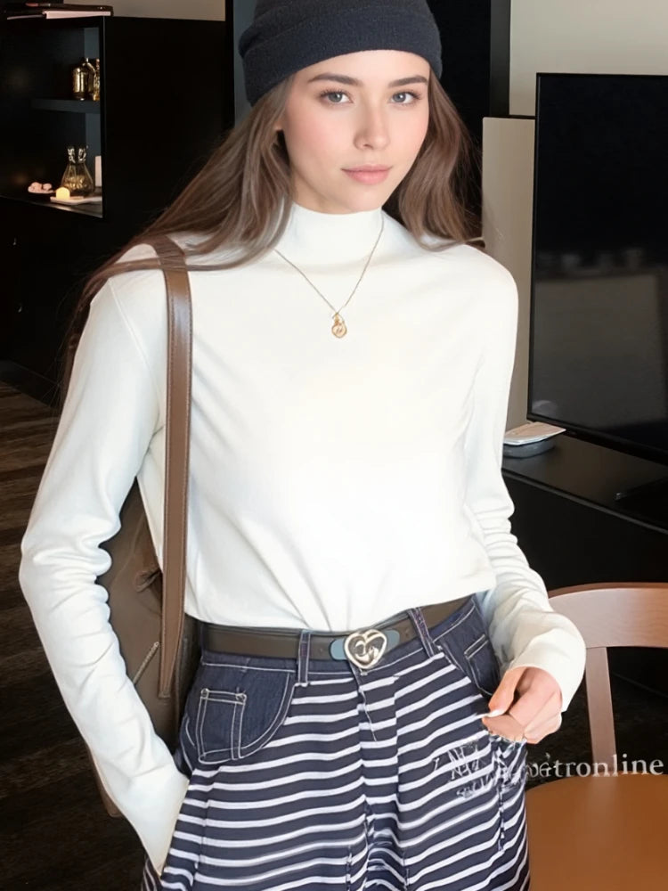 Gola alta estilo coreano para outono ou inverno manga longa