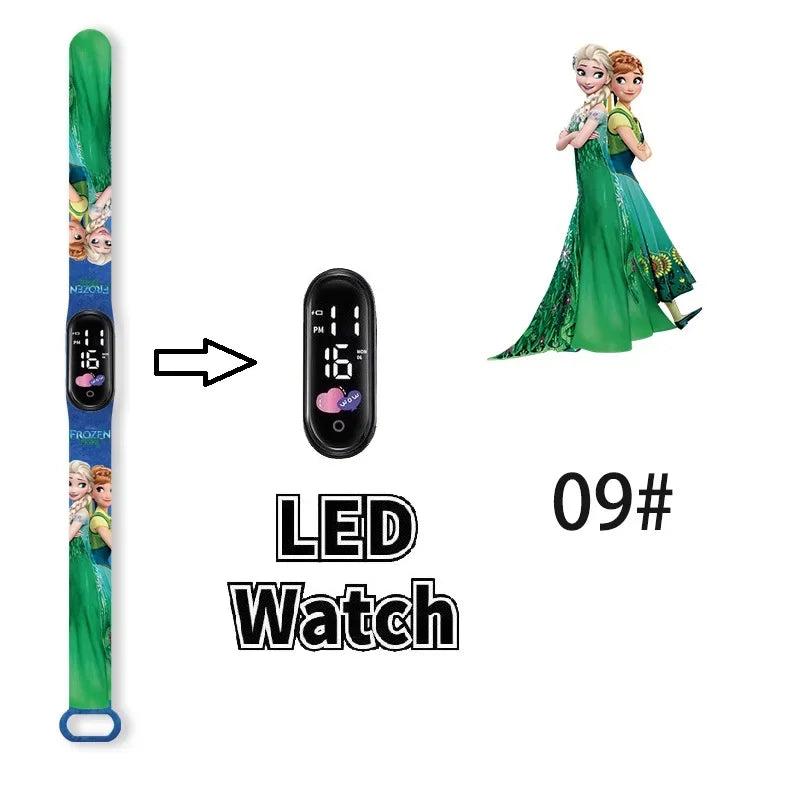 Princesa Elsa da Frozen relógio digital para meninas com pulseira em LED