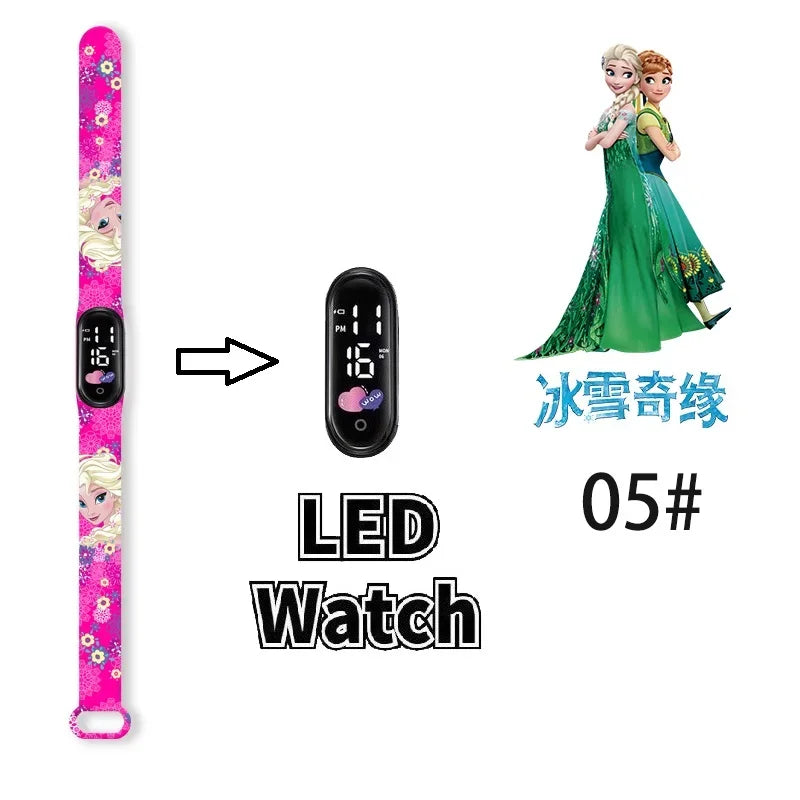 Princesa Elsa da Frozen relógio digital para meninas com pulseira em LED