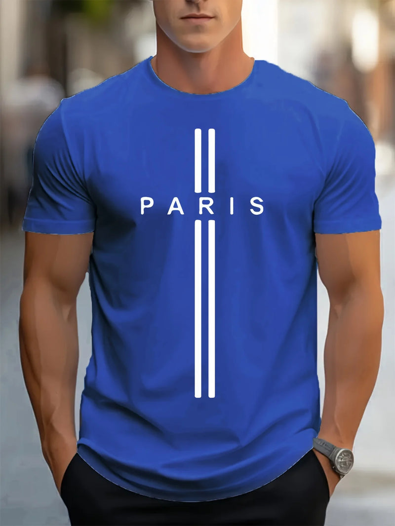 Camiseta masculina casual ajuste em torno do pescoço manga curta