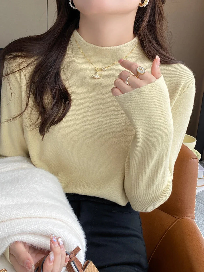 Gola alta estilo coreano para outono ou inverno manga longa