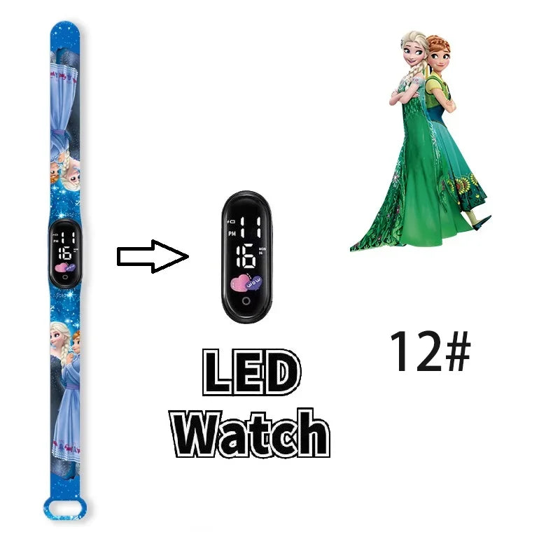 Princesa Elsa da Frozen relógio digital para meninas com pulseira em LED