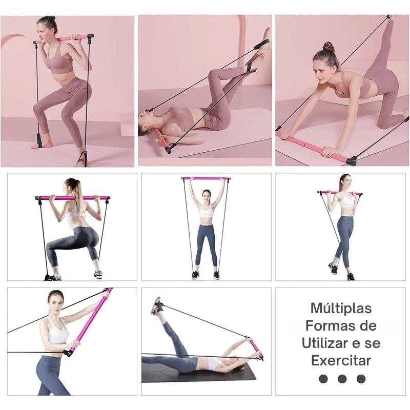 Barra Multifuncional de Pilates com Corda Elástica – Treinamento de Corpo, Costas e Alongamento