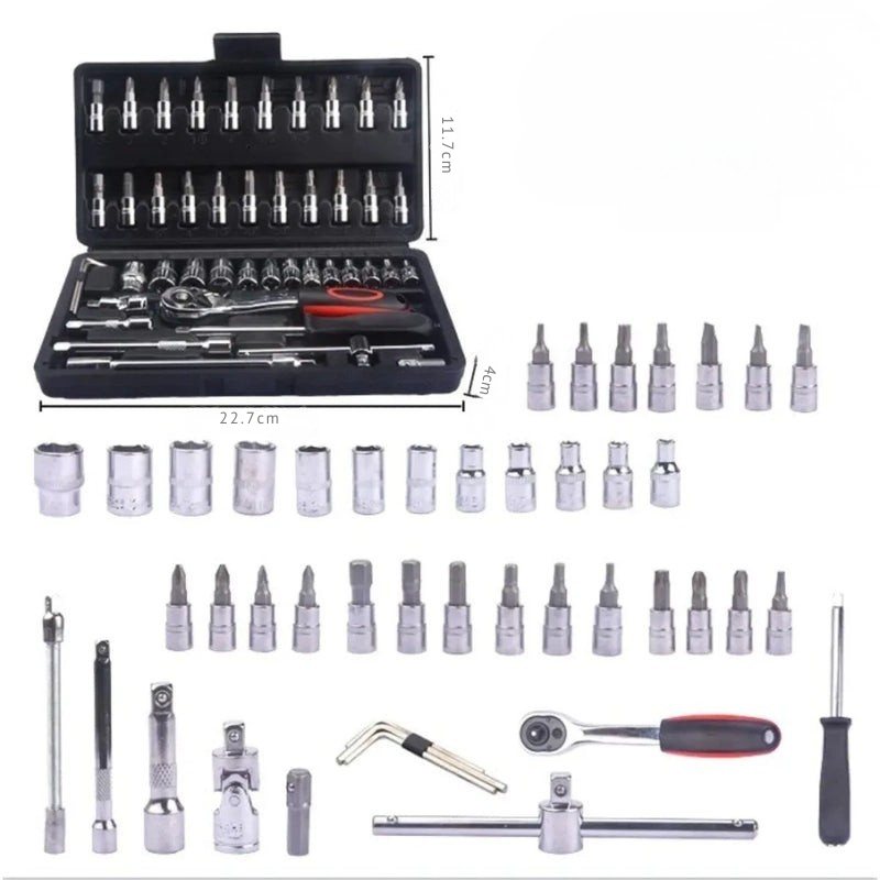 Jogo de Chaves Soquete com Catraca 46 Peças – Completo, Resistente e Ideal para Reparos Automotivos